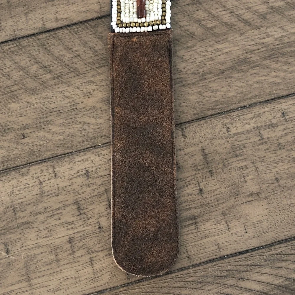 Old Navy beaded western boho Brown Leather Trim belt Festival Hippie